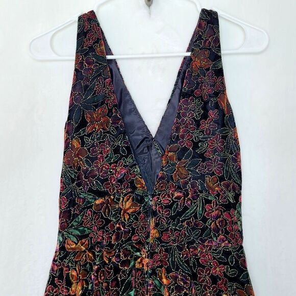 Vintage 90s Y2k Steppin Out Gold Embossed Floral Velvet Mini Dress Size 5 - Picture 7 of 11